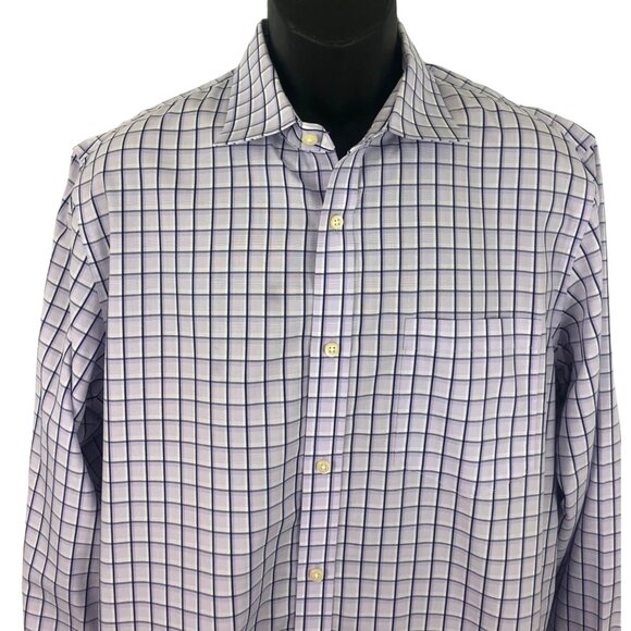 Banana Republic Classic Fit Men's Size L  16-16 1/2 Purple Plaid Button Up Shirt - Picture 3 of 6